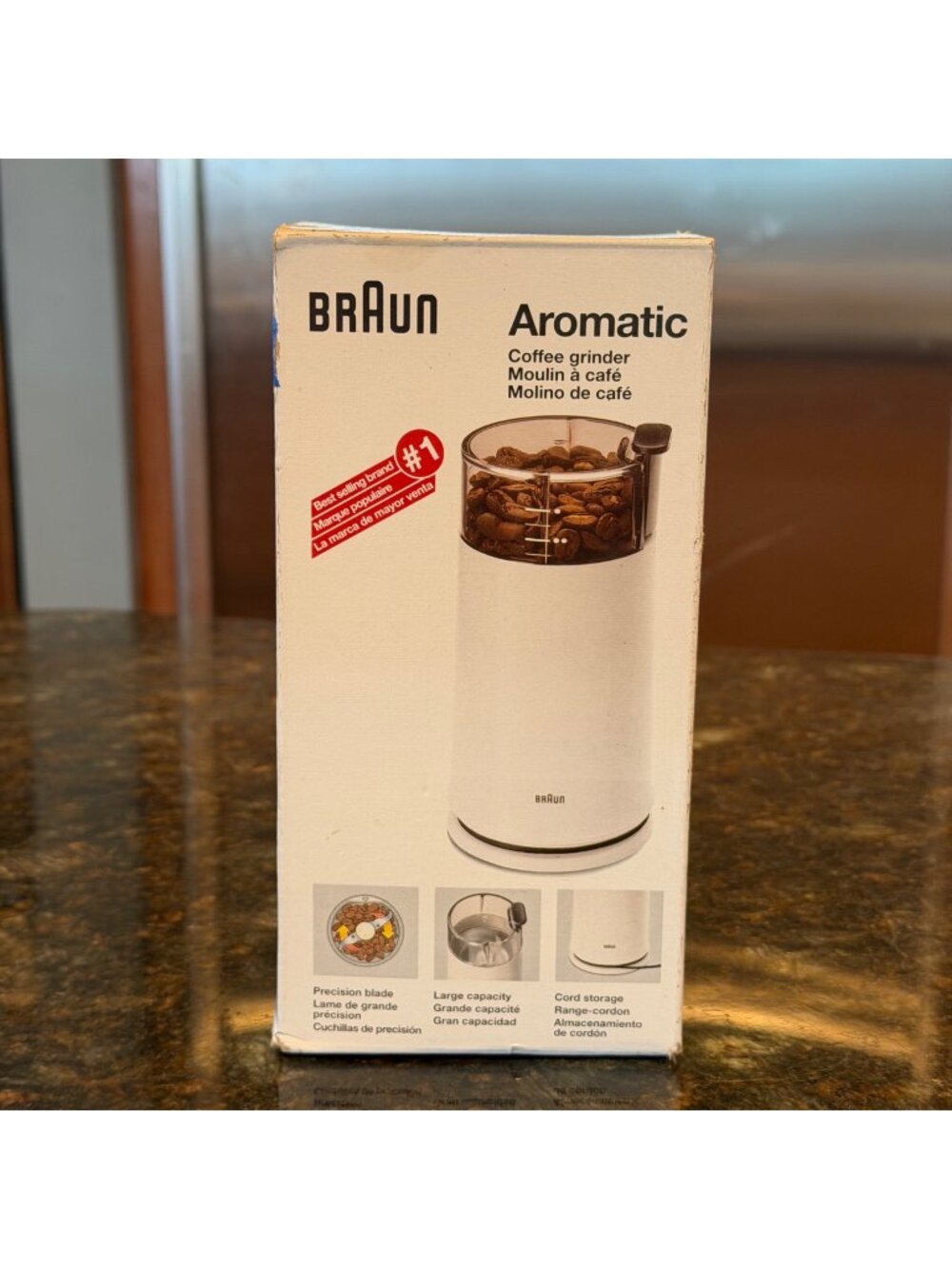 Braun Aromatic Coffee Grinder KSM 2 White 2.5 Oz Cord Storage Precision Blade Du